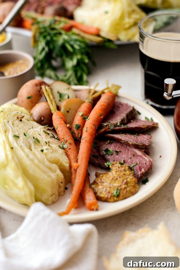 Effortless Slow Cooker Corned Beef and Cabbage 16 Complete Slow Cooker Corned Beef and Cabbage Dinner with fresh parsley