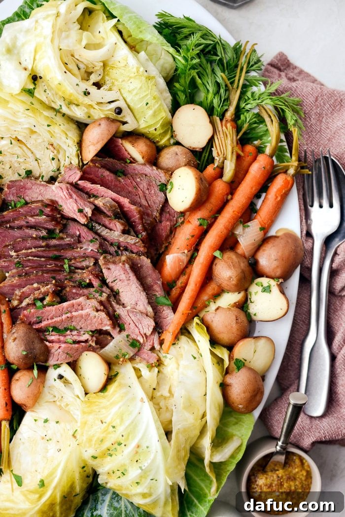 Effortless Slow Cooker Corned Beef and Cabbage 3 Slow Cooker Corned Beef and Cabbage brisket cooking in crockpot