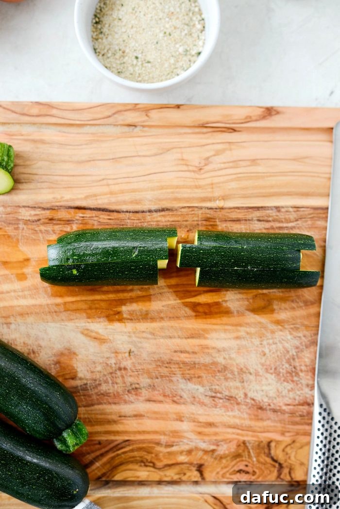 Crispy Air-Fried Zucchini Sticks 6 Zucchini halves sliced into 1/2-inch planks.