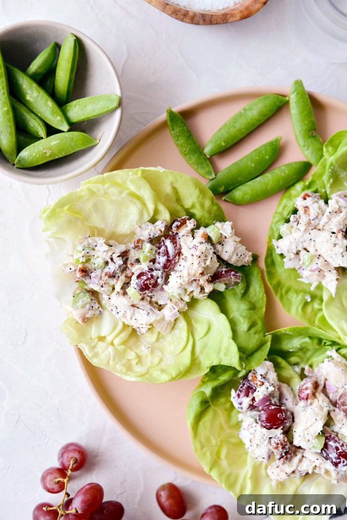 Zesty Greek Yogurt Chicken Salad with Sweet Grapes and Toasted Pecans 13 healthy Greek yogurt chicken salad with grapes and pecans.