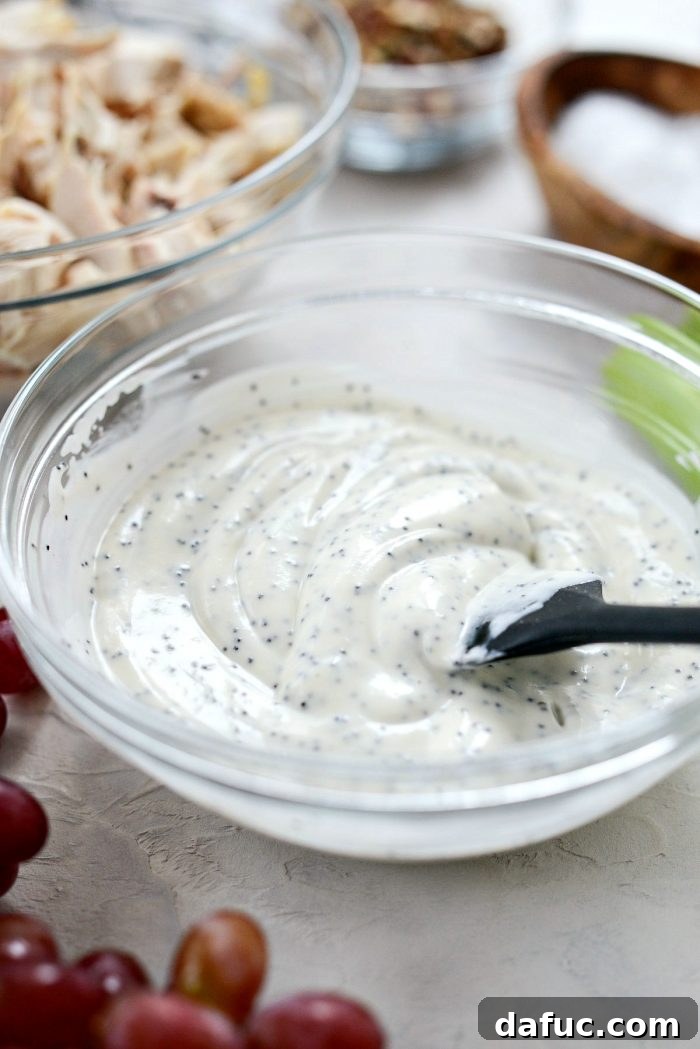 Zesty Greek Yogurt Chicken Salad with Sweet Grapes and Toasted Pecans 6 salad dressing fully combined.
