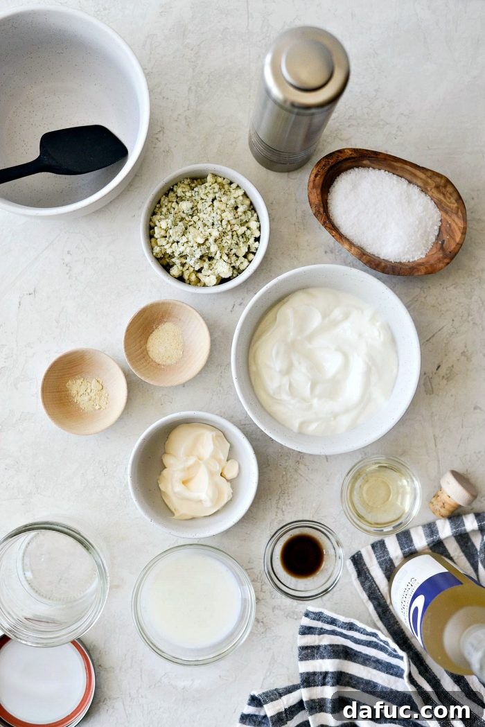 Tangy Greek Yogurt Blue Cheese Dressing 4 All the fresh ingredients laid out for Greek Yogurt Blue Cheese Dressing