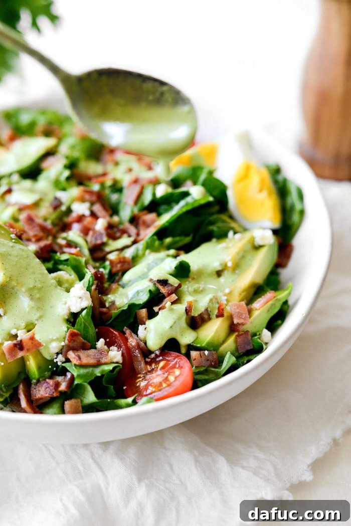 A close-up of the delicious Panera Cobb Salad with Green Goddess Dressing