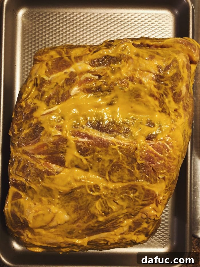 rinse brine, pat dry and rub with mustard