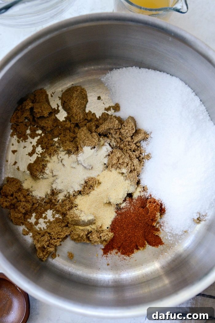 brown sugar, spices and salt in a large stock pot.