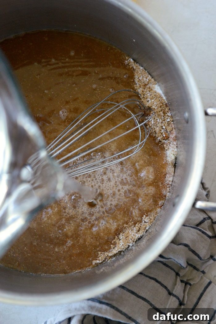 whisk in water and vinegar.