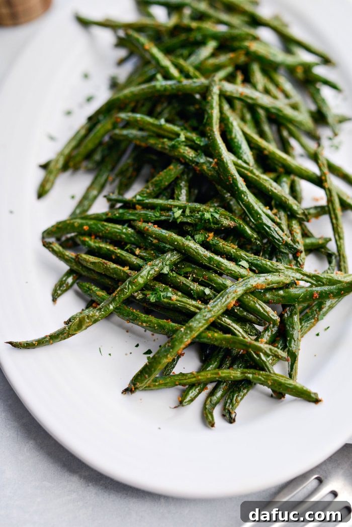 Crispy Air Fryer Green Beans 14 Platter of air fryer green beans ready to be served