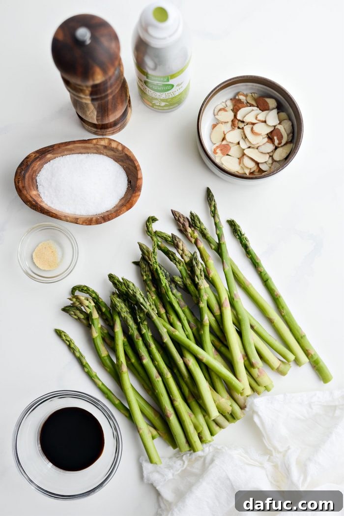 Crispy Air Fried Balsamic Asparagus 4 Air Fryer Balsamic Asparagus ingredients laid out