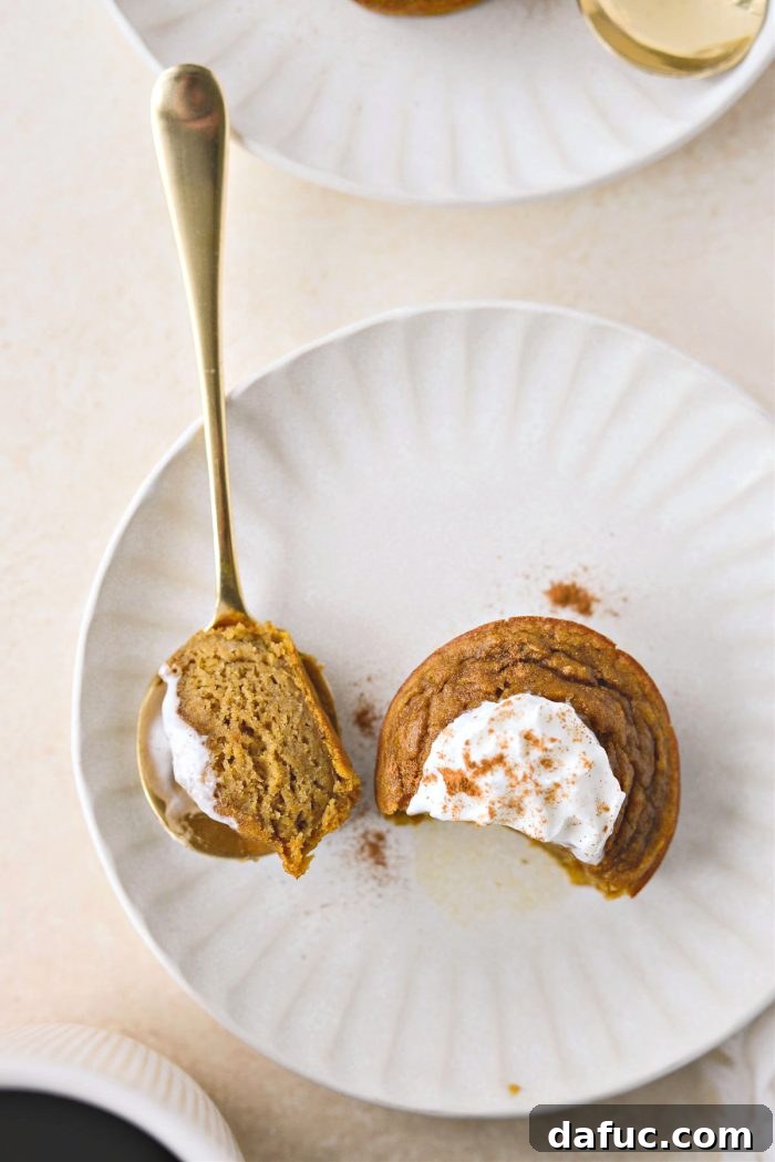 Final presentation of Mini Crustless Pumpkin Pies with whipped cream