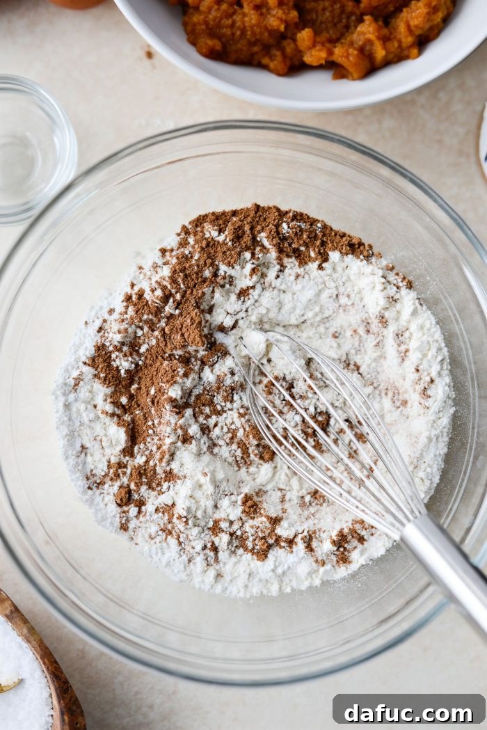 Whisked dry ingredients in a bowl