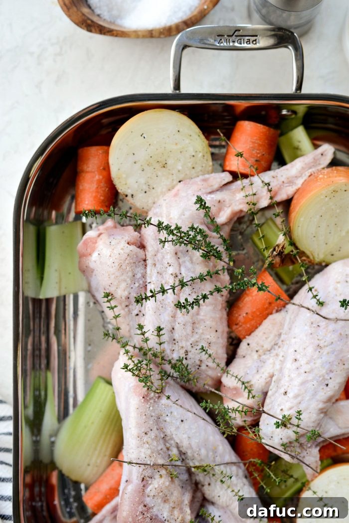Delicious Gravy, Made in Advance 7 seasoned with black pepper - Ingredients in roasting pan seasoned with pepper