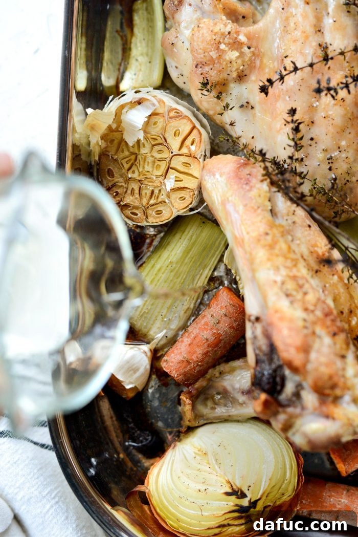 Delicious Gravy, Made in Advance 9 deglaze the pan with white wine - Wine poured into hot roasting pan