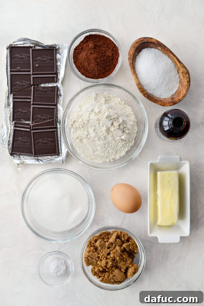 Ingredients for Dark Chocolate Share Cookie laid out for preparation