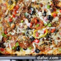 Ultimate Focaccia Pizza 32 Supreme Focaccia Pizza finished and ready to serve.