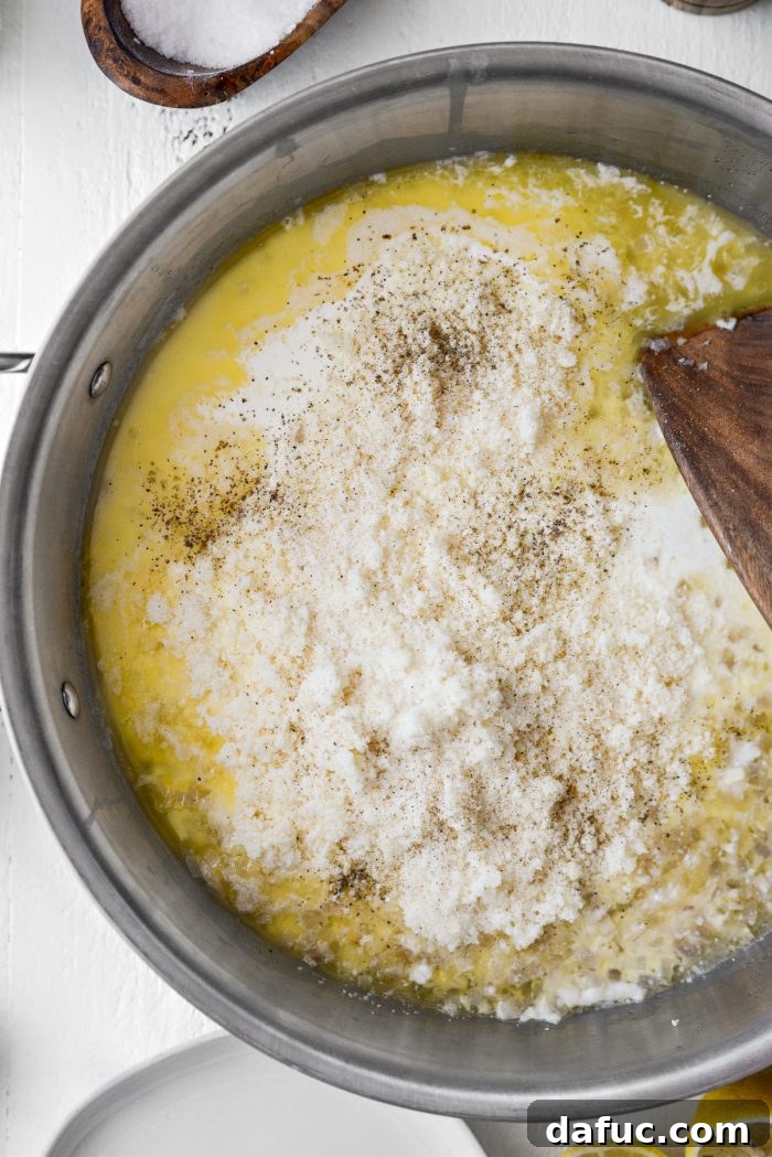 cream, parmesan, kosher salt, black pepper to skillet