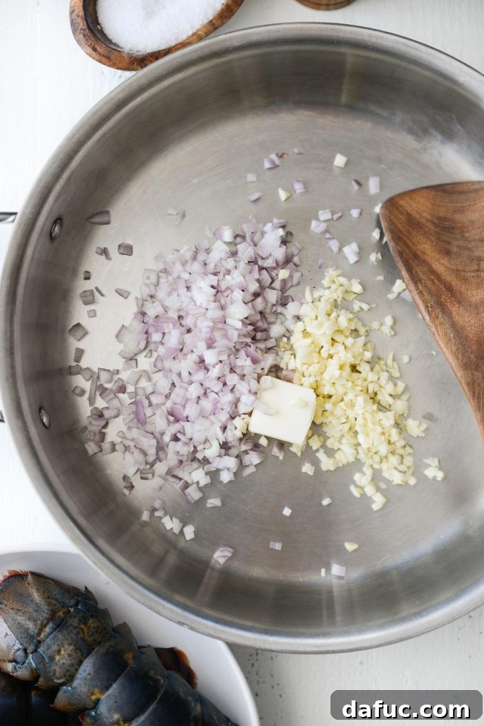 butter, shallot and garlic in pan.
