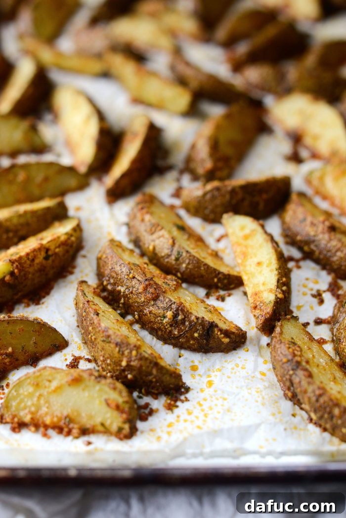 Potato Wedges After 20 Minutes of Roasting, Starting to Brown