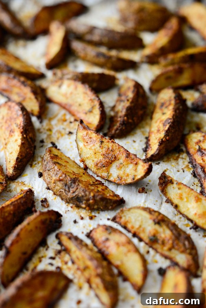 Crispy Potato Wedges After Final 15 Minutes of Roasting, Perfectly Golden