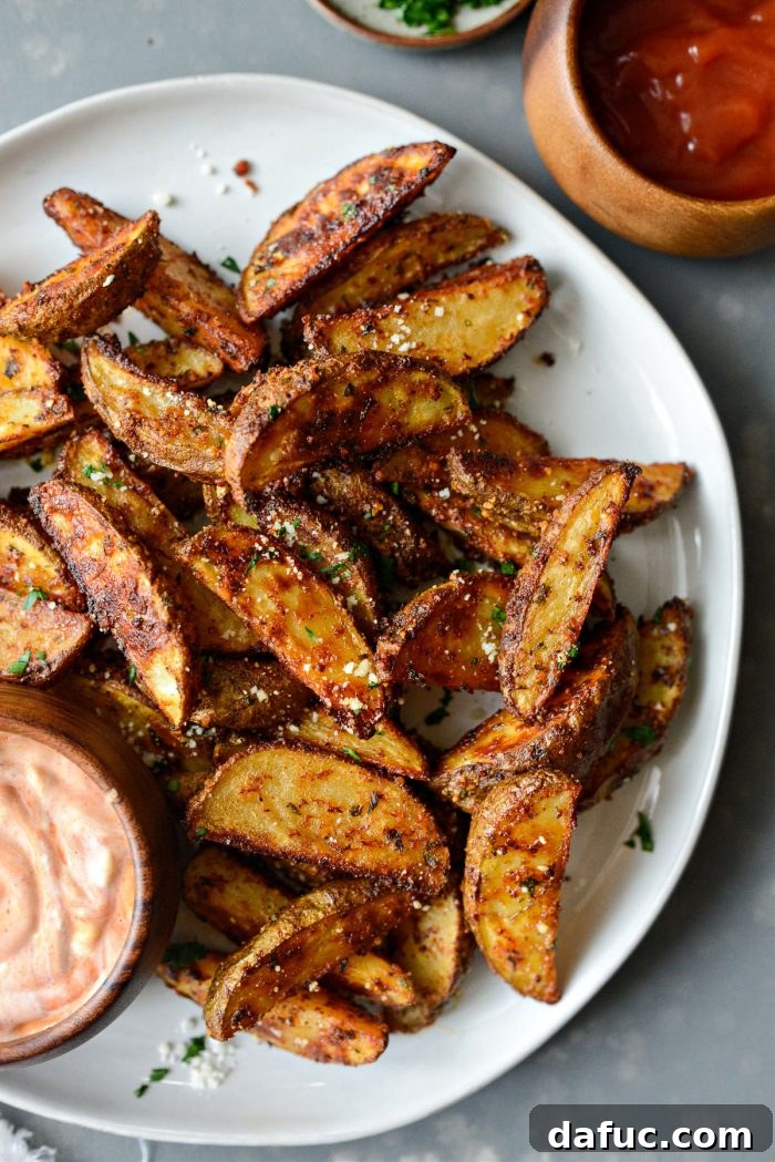 Freshly Roasted Crispy Potato Wedges, Ready to Serve