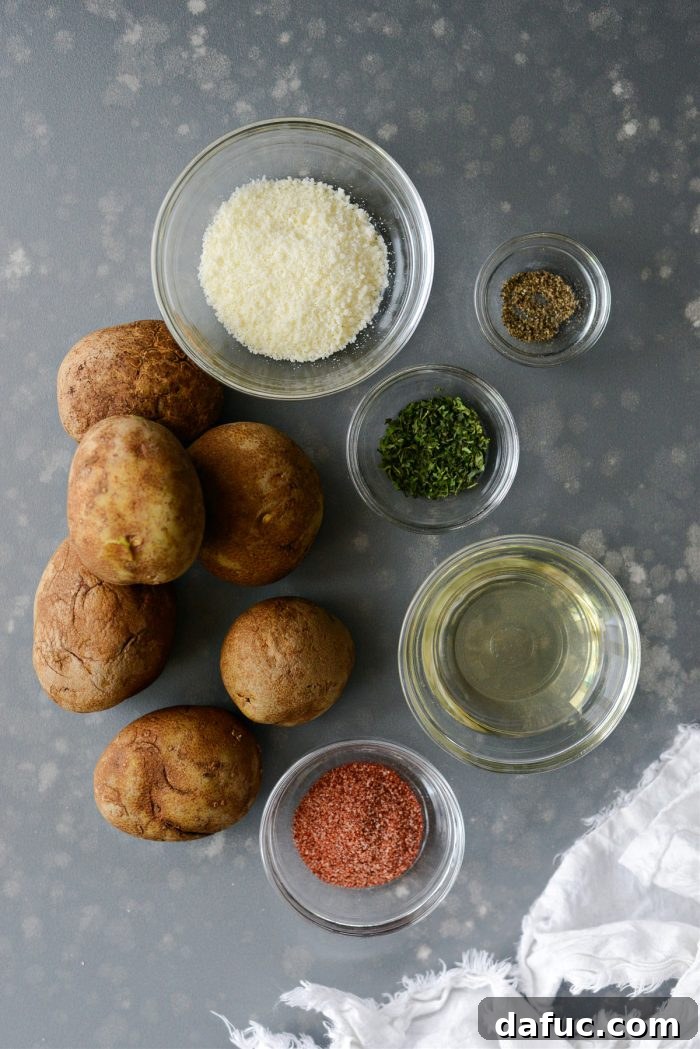 Ingredients for Crispy Potato Wedges: Potatoes, Oil, Seasonings, Pecorino Romano
