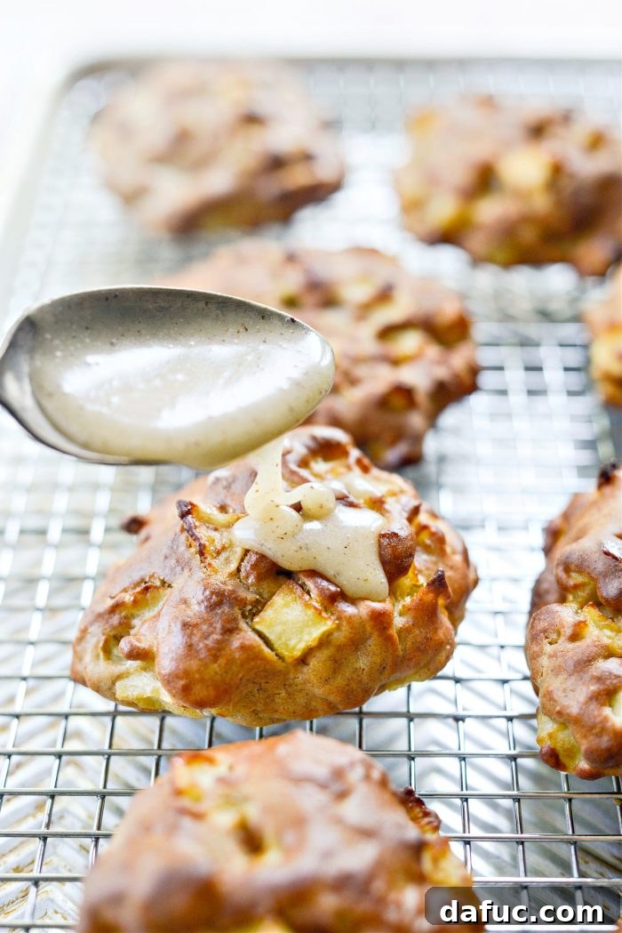 Guilt-Free Air Fryer Apple Fritters 20 Spoon glaze over the top of apple fritters