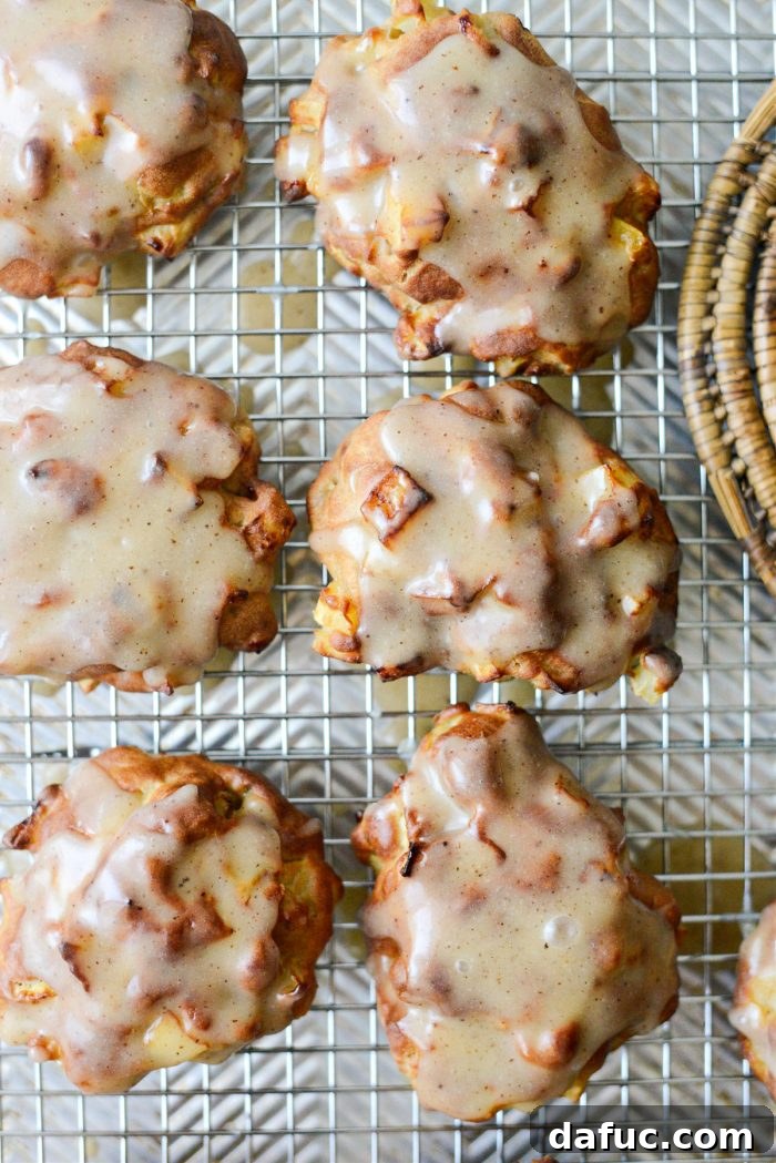 Guilt-Free Air Fryer Apple Fritters 22 Platter of glazed air fryer apple fritters
