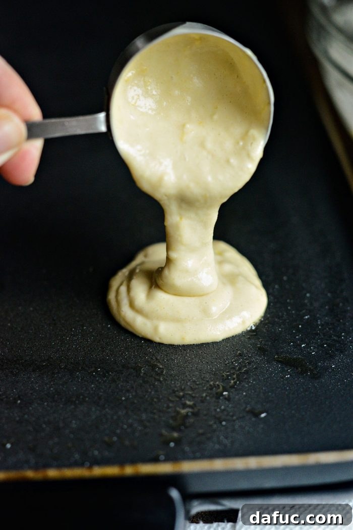 Bright Lemon Blueberry Pancakes 12 pour 1/4 cup of batter per pancake onto griddle