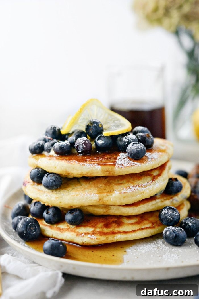 Bright Lemon Blueberry Pancakes 18 Lemon Blueberry Pancakes overhead shot