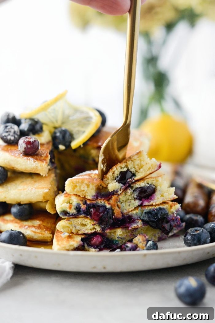 Bright Lemon Blueberry Pancakes 19 Lemon Blueberry Pancakes stacked