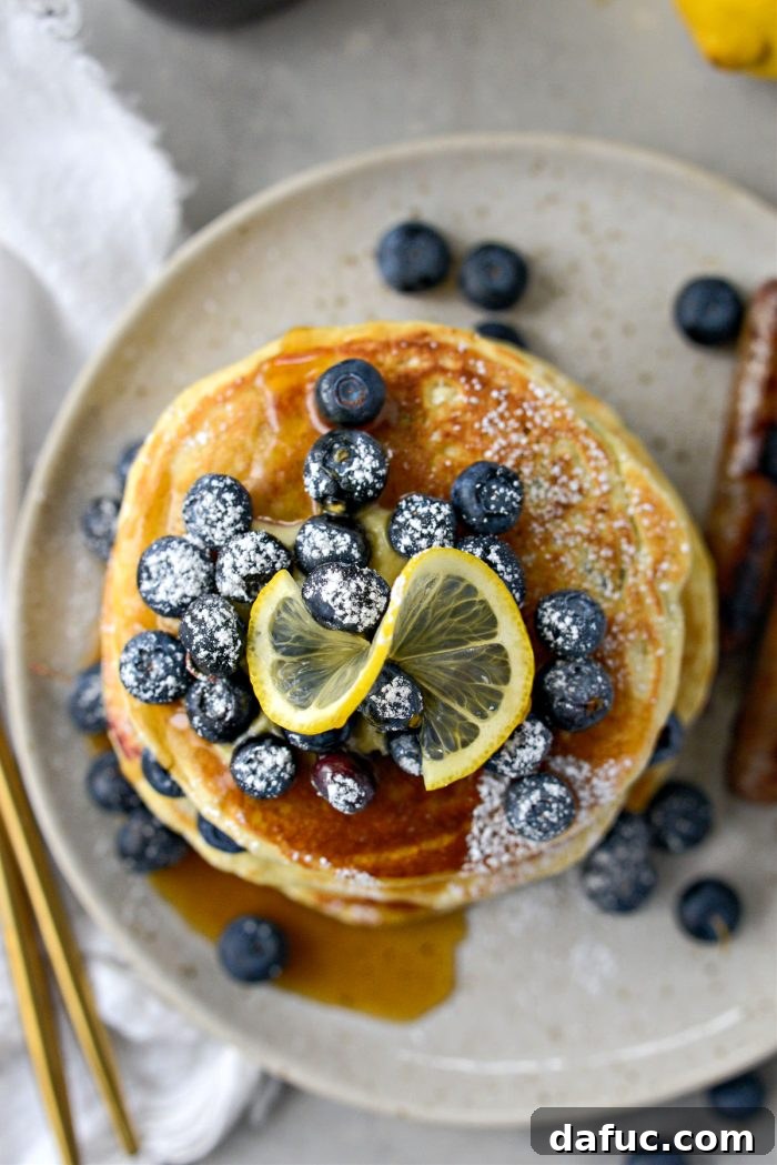Bright Lemon Blueberry Pancakes 3 Lemon Blueberry Pancakes close up