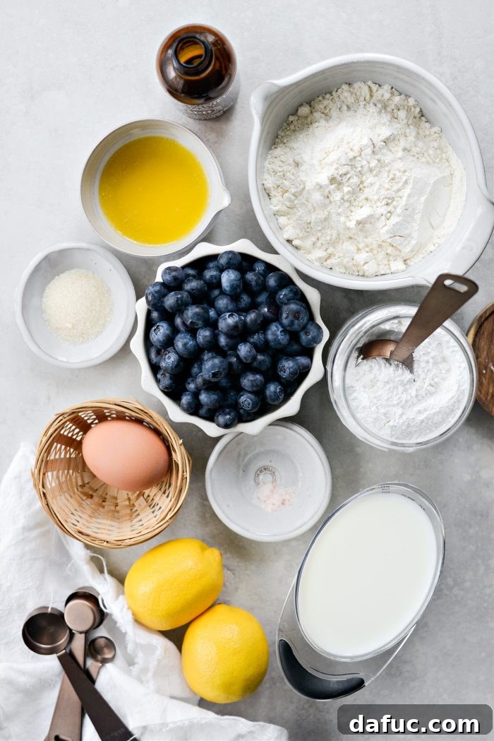 Bright Lemon Blueberry Pancakes 4 Lemon Blueberry Pancakes ingredients spread out