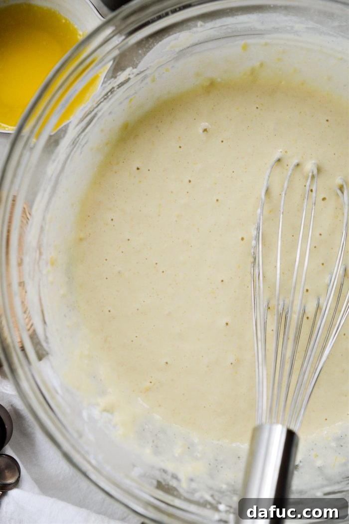 Bright Lemon Blueberry Pancakes 9 whisk wet ingredients into dry ingredients