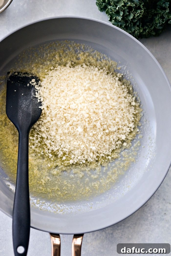 Zesty Caper Kale Delight 12 butter, garlic powder and panko in a skillet