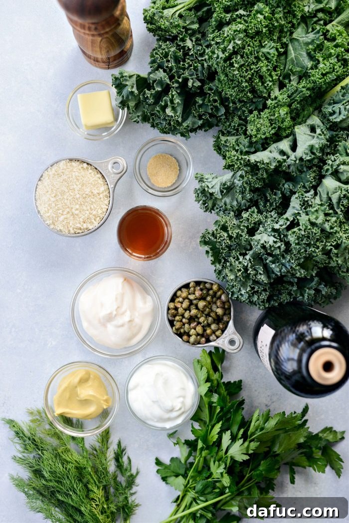 Zesty Caper Kale Delight 4 ingredients for Kale Salad with Creamy Caper Dressing