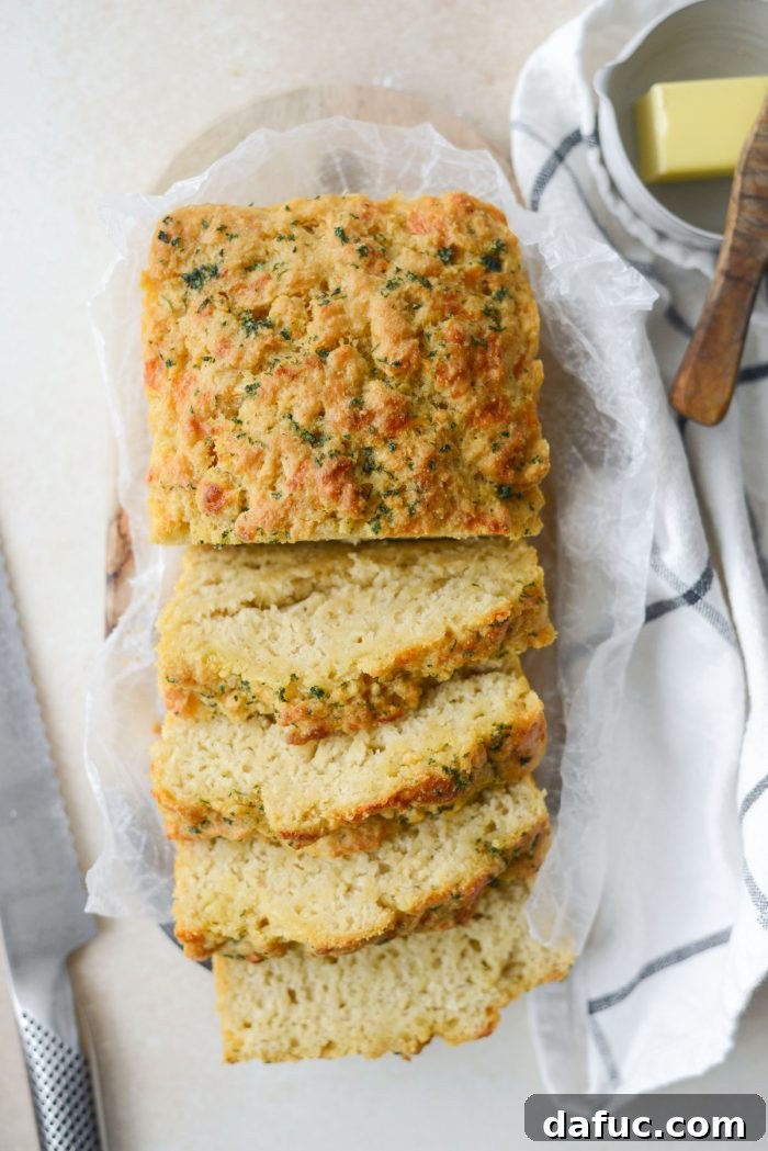 Sliced Irish Beer and Cheddar Bread, showing the moist interior