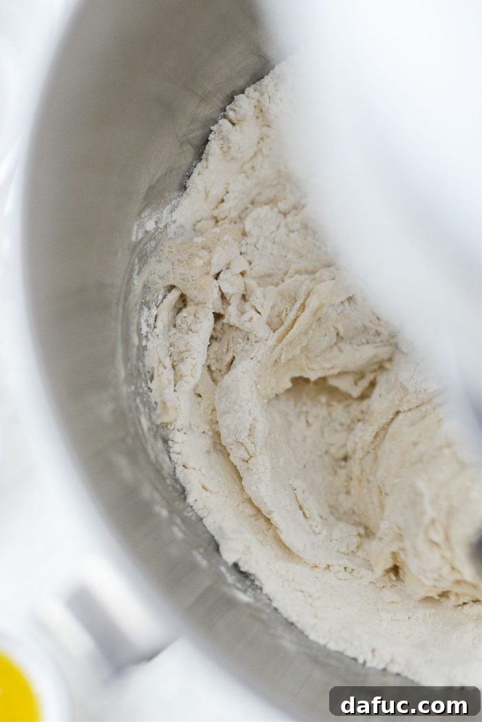 Dough mixing in a stand mixer.