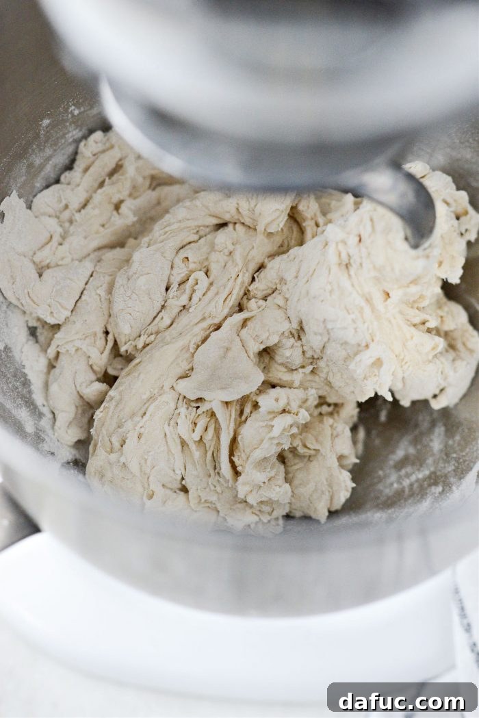 Dough just combined in the mixer.