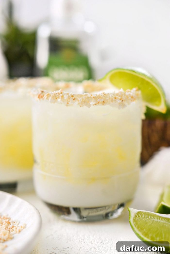 Another view of the Pina Colada Margarita, emphasizing its appealing presentation