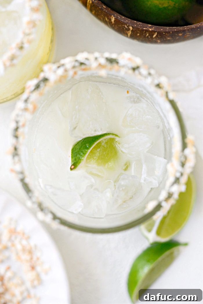 Another appealing shot of the Pina Colada Margarita, ready to be enjoyed