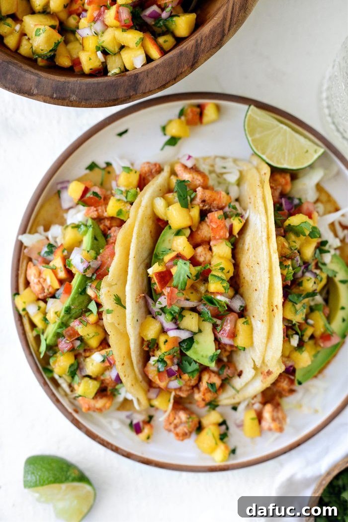 Sunshine Shrimp Tacos 2 Delicious Summer Shrimp Tacos with fresh peach salsa