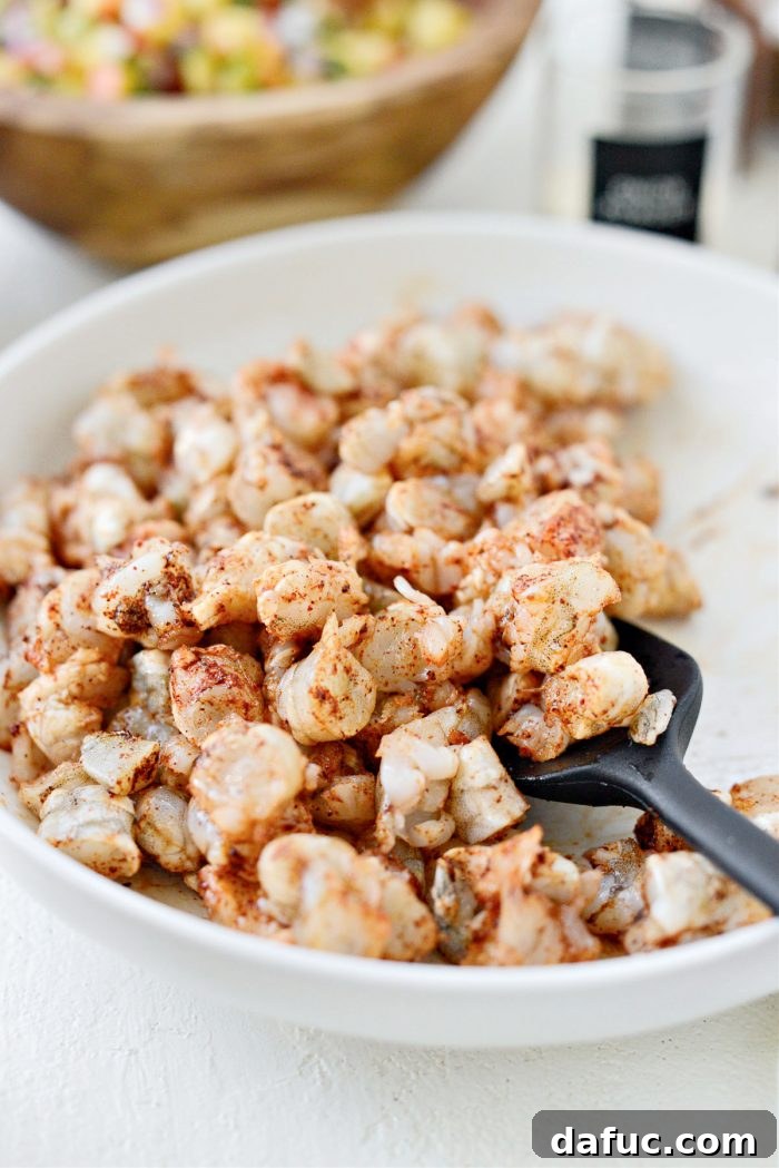 Sunshine Shrimp Tacos 7 Tossing chopped shrimp with chipotle and other spices