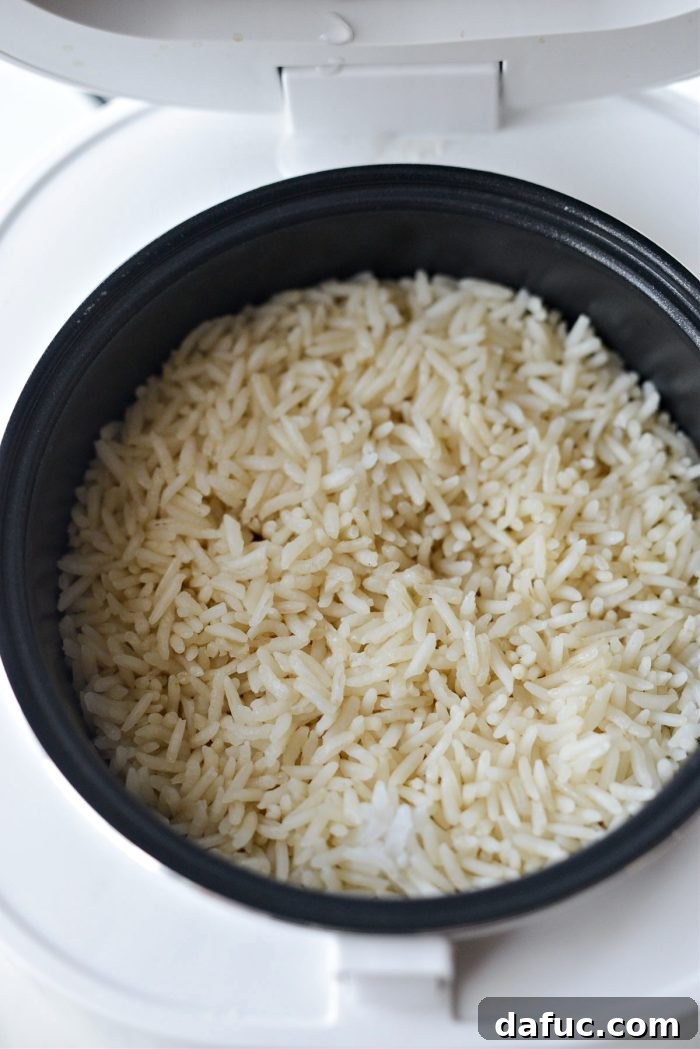 Cooked protein-packed rice, ready to be fluffed