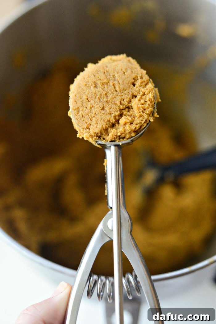 Spiced Pumpkin Molasses Chews 16 A scoop of cookie dough, perfectly portioned and ready for baking.