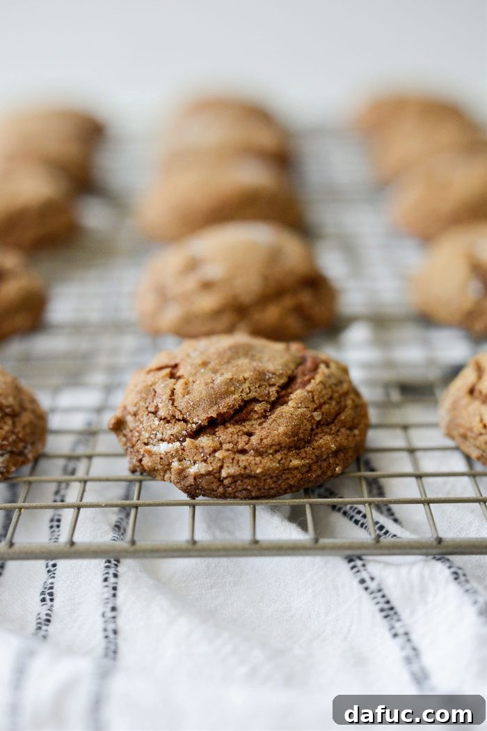 Spiced Pumpkin Molasses Chews 21 Warm Pumpkin Molasses Cookies cooling on a wire rack after being removed from the oven.