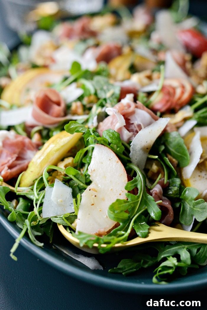 Another beautiful shot of Pear and Prosciutto Arugula Salad