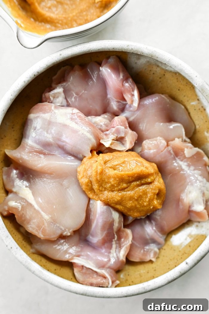 Grilled Chicken with Miso Glaze 7 add half to bowl with boneless skinless chicken thighs
